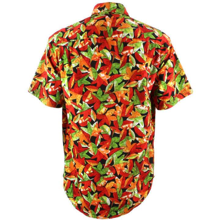 Regular Fit Short Sleeve Shirt - Red & Green Leaves