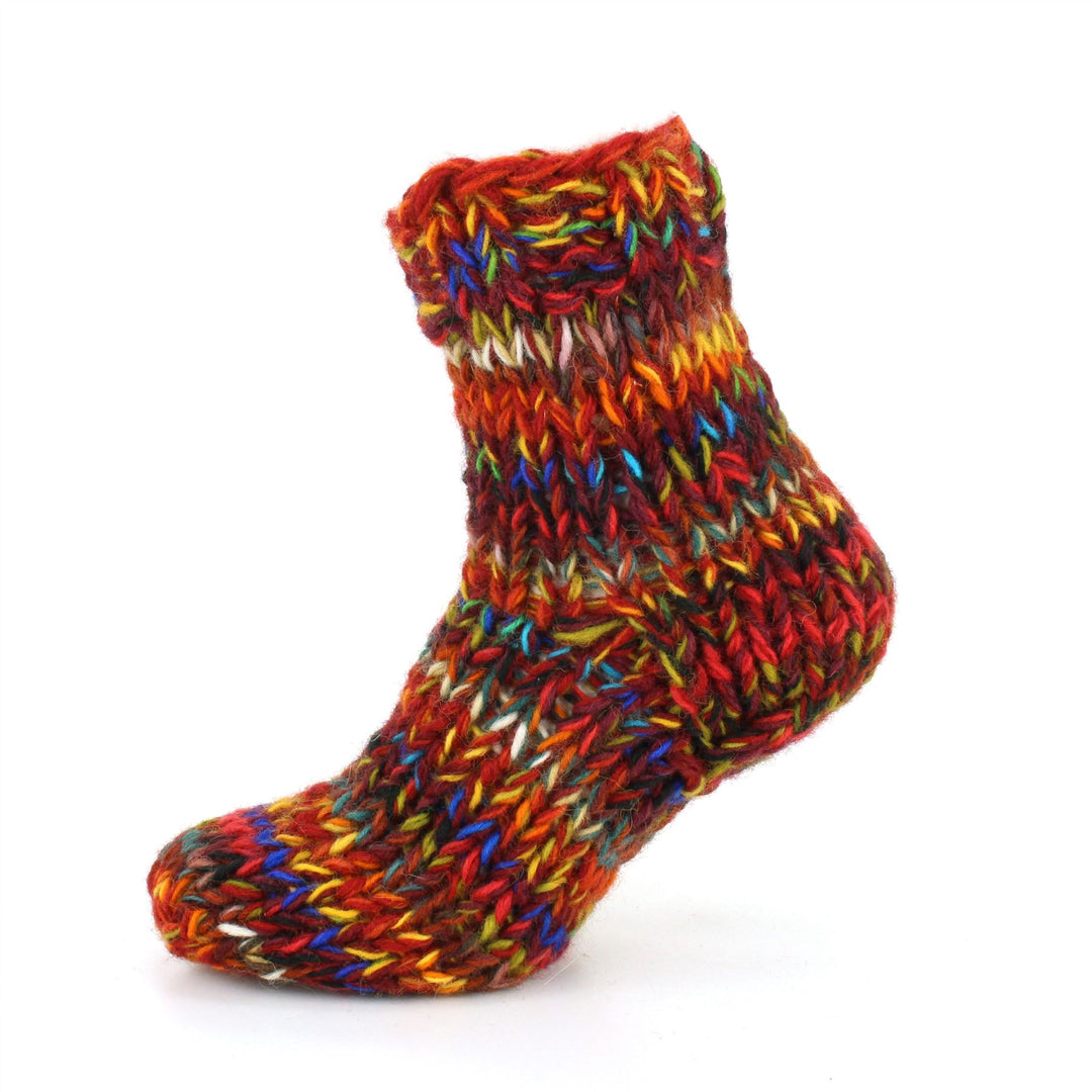 Hand Knitted Wool Ankle Socks - SD Red Mix