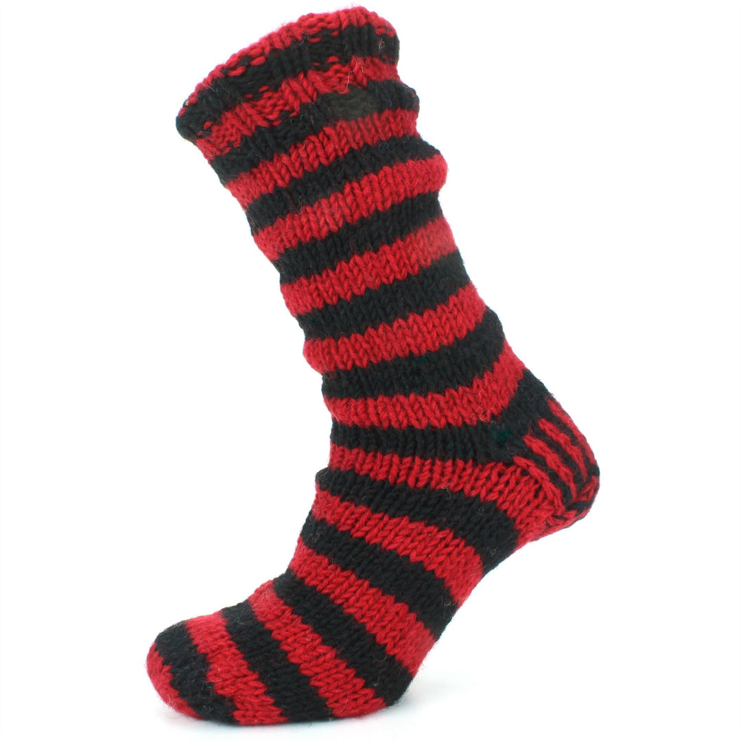 Chunky Wool Knit Fleece Lined Socks - Red & Black