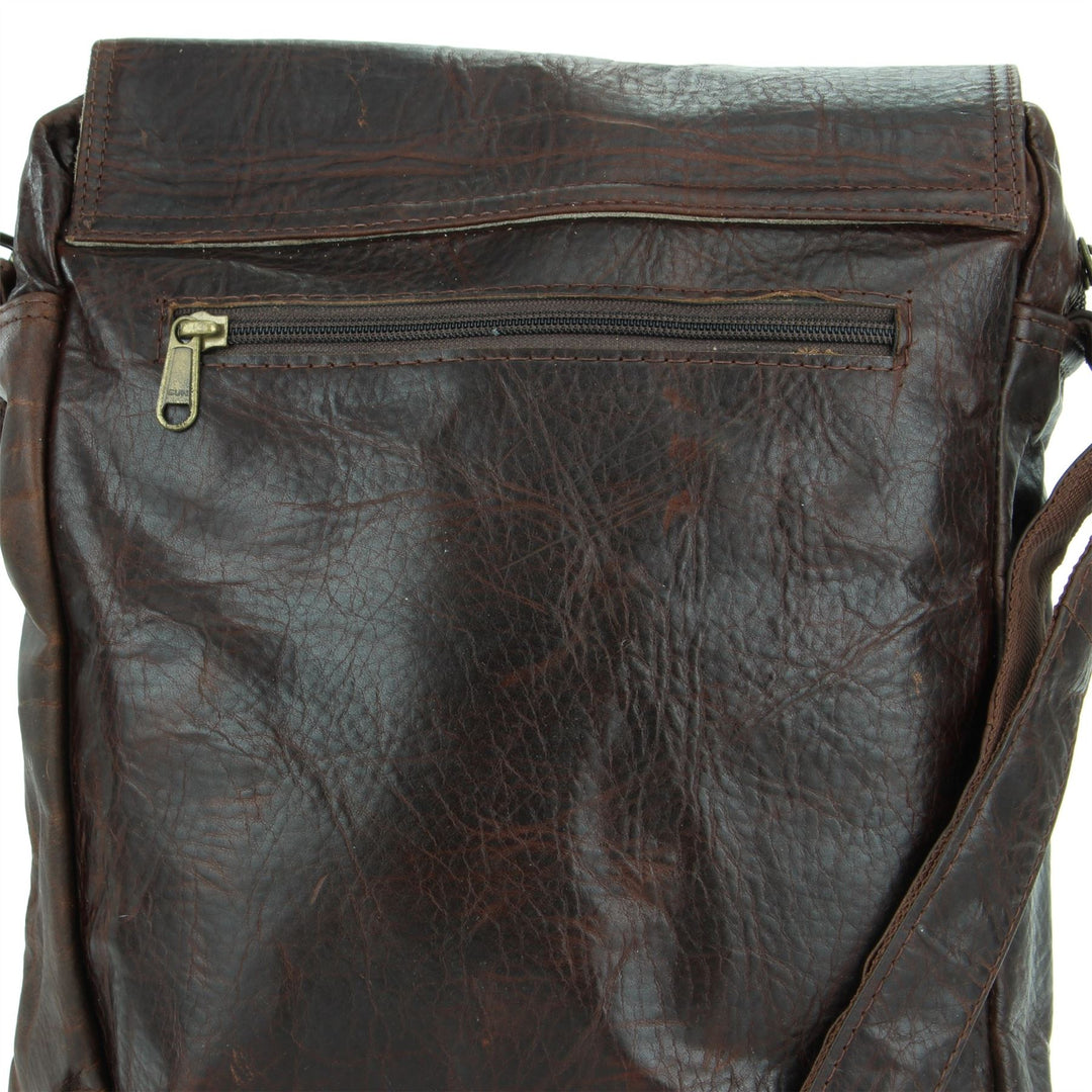 Real Leather Cross Body Messenger Shoulder Bag - Brown