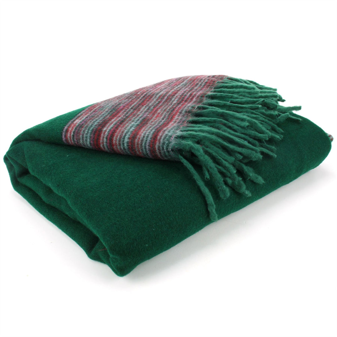 Tibetan Wool Blend Shawl Blanket - Green with Maroon Reverse