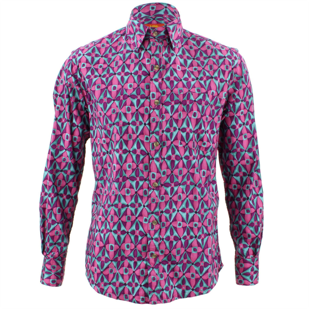 Tailored Fit Long Sleeve Shirt - Abstract Diamond Floral