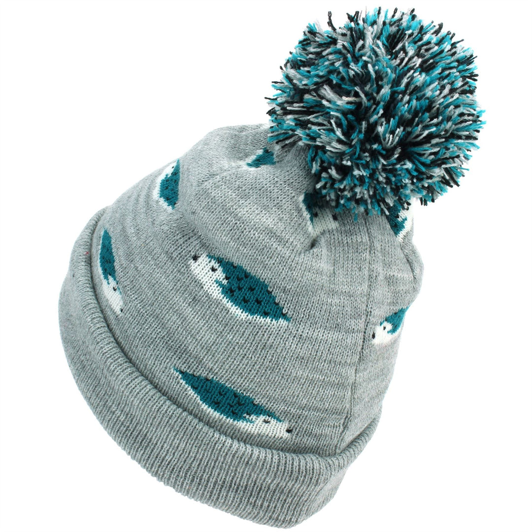 Kids Animal Bobble Beanie Hat - Grey