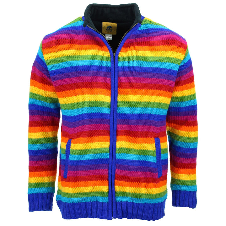 Hand Knitted Wool Jacket Cardigan - Stripe Bright Rainbow