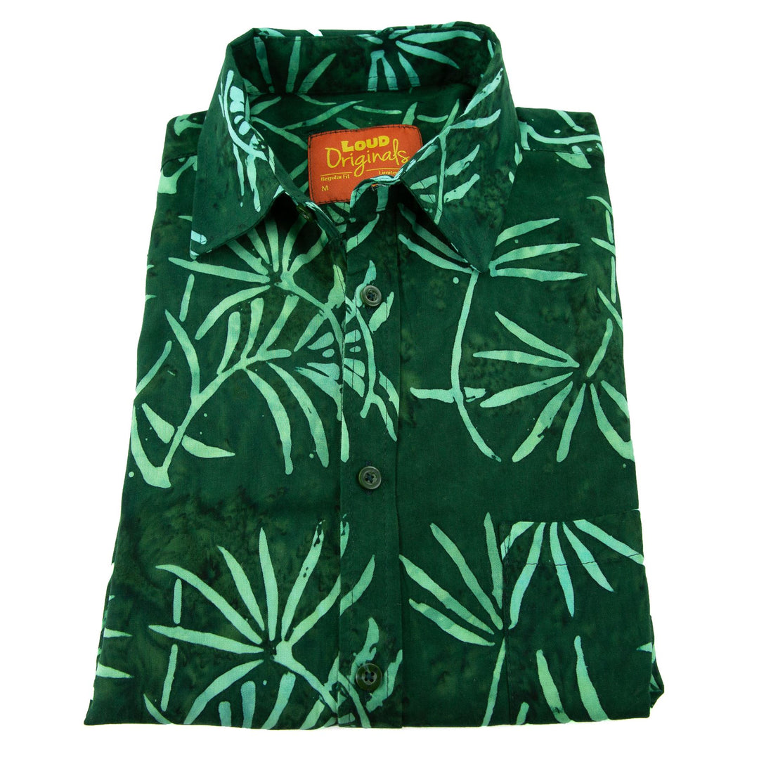 Regular Fit Long Sleeve Shirt - Tropical Leaf - Green