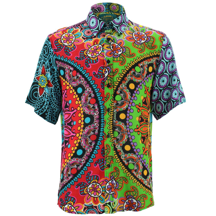 Regular Fit Short Sleeve Shirt - Random Mixed Panel - Carnival Mandala