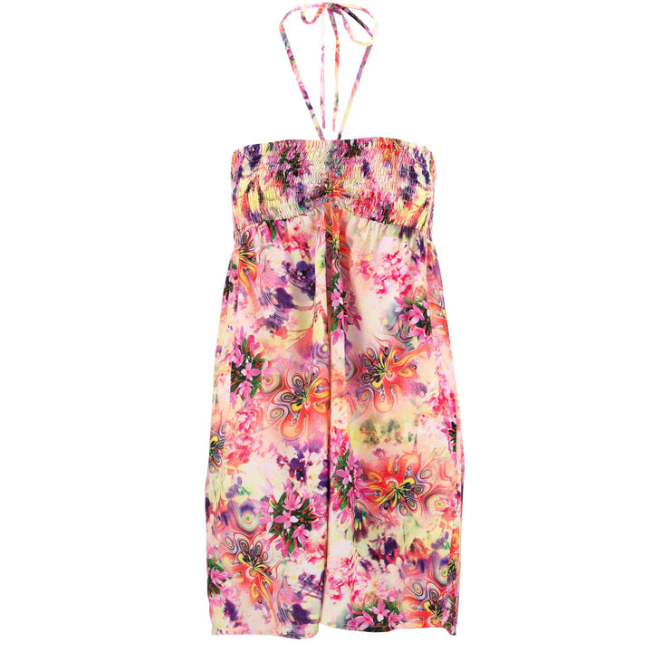 Halterneck Wrinkle Dress - Psychedelic Flower