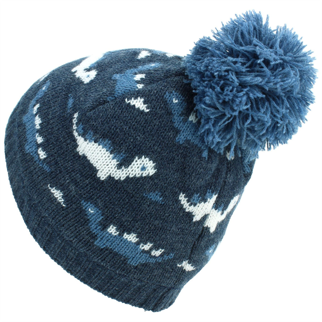 Kids dinosaur Bobble Beanie Hat - Navy