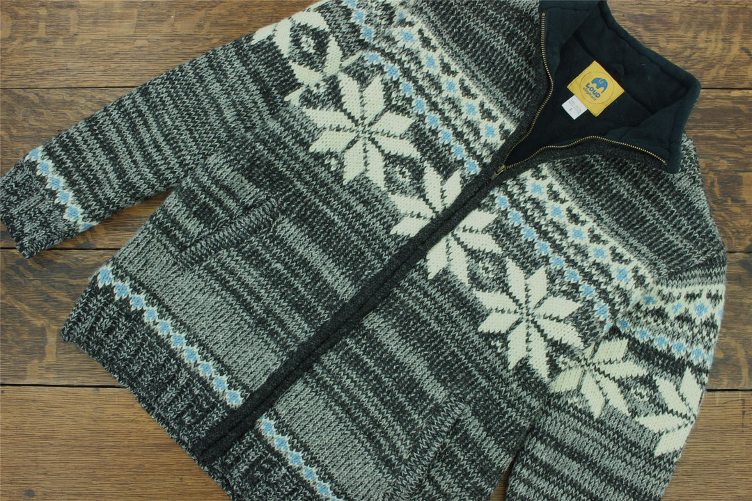 Hand Knitted Wool Jacket Cardigan - Fairisle Grey