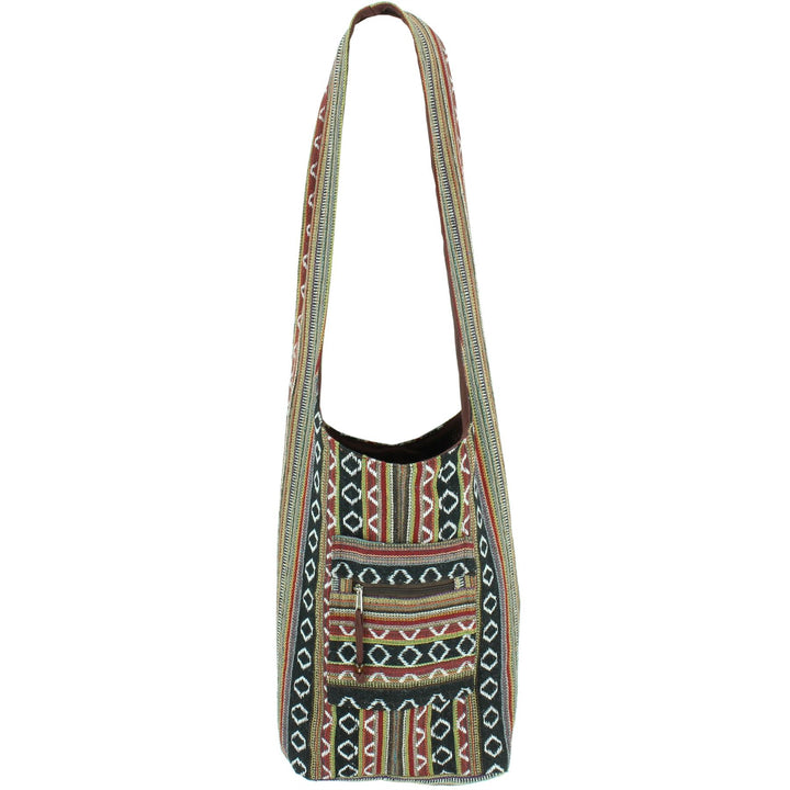 Diamond Pattern Canvas Sling Shoulder Bag - Black Brown