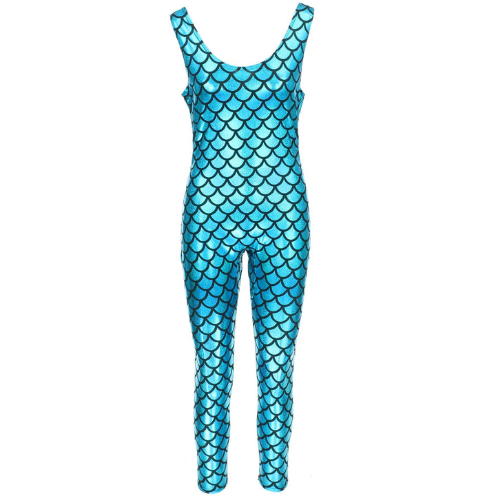 Shiny Mermaid Scale Sleeveless Catsuit - Turquoise