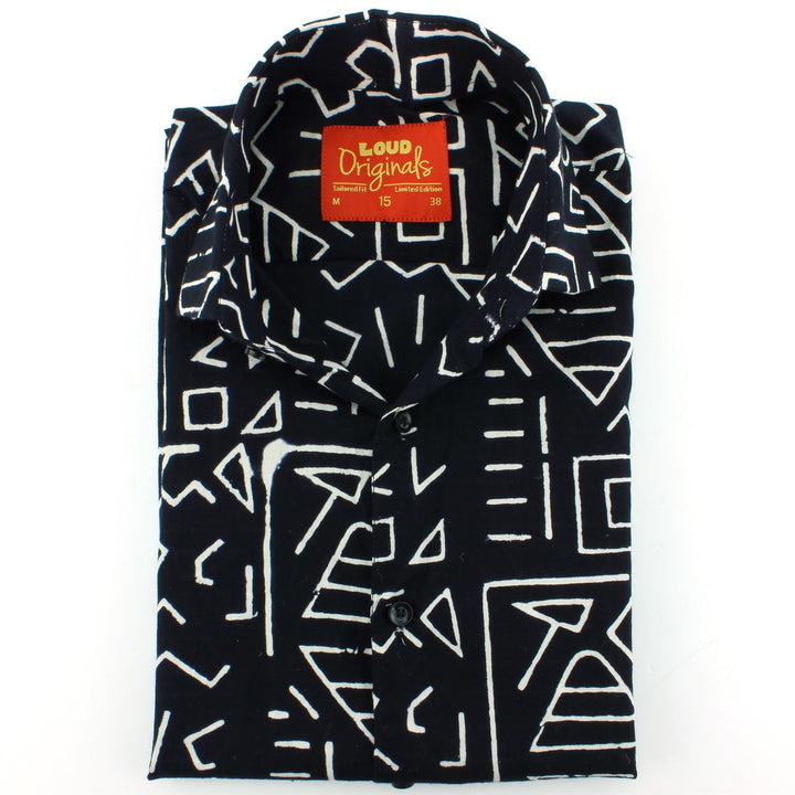 Tailored Fit Short Sleeve Shirt - Block Print - Geometric