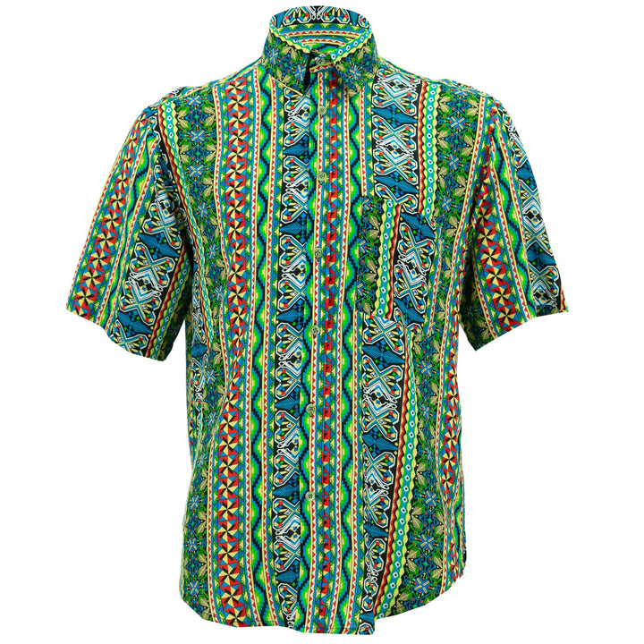 Regular Fit Short Sleeve Shirt - Geometric Aztec - Green