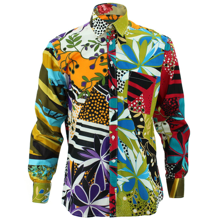 Regular Fit Long Sleeve Shirt - Random Mixed Panel - Abstract