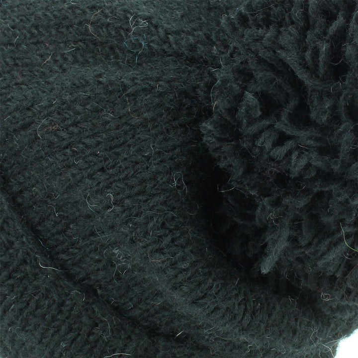 Chunky Wool Knit Baggy Slouch Beanie Bobble Hat - Black