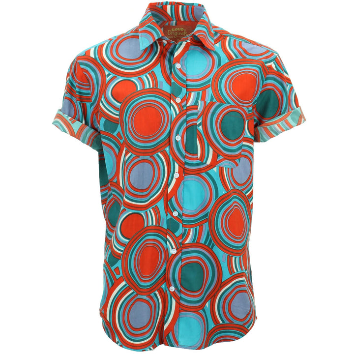 Regular Fit Short Sleeve Shirt - Retro Circle Red Teal