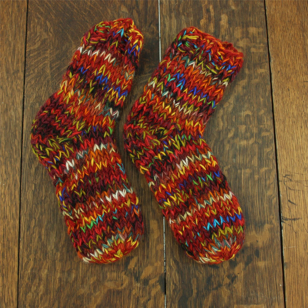 Hand Knitted Wool Ankle Socks - SD Red Mix