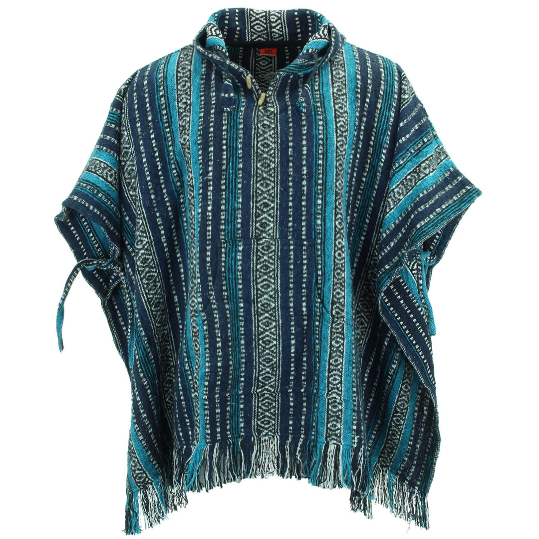 Brushed Cotton Hooded Poncho - Blue