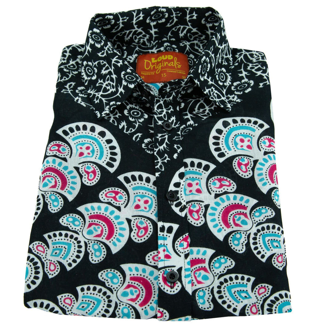 Regular Fit Short Sleeve Shirt - Mandala - Black White