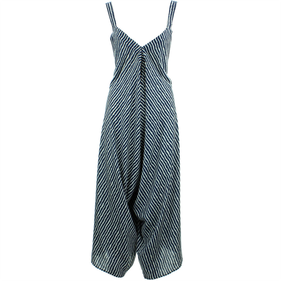 Knee Length Jumpsuit - Blue Stripe