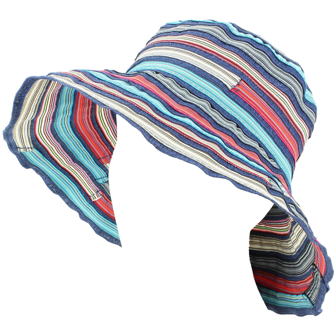 Ladies Multi Stripe Sun Hat - Blue