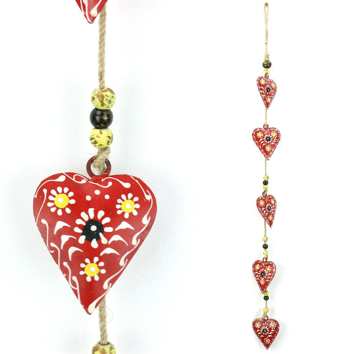 Hanging Mobile Decoration String of Hearts - Red - Sand String