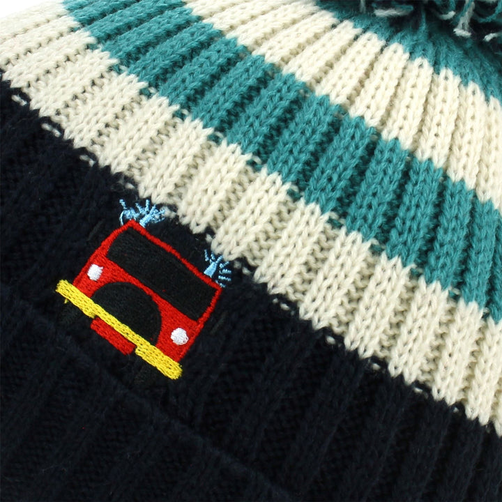 Kids Stripe Bobble Beanie Hat - Navy