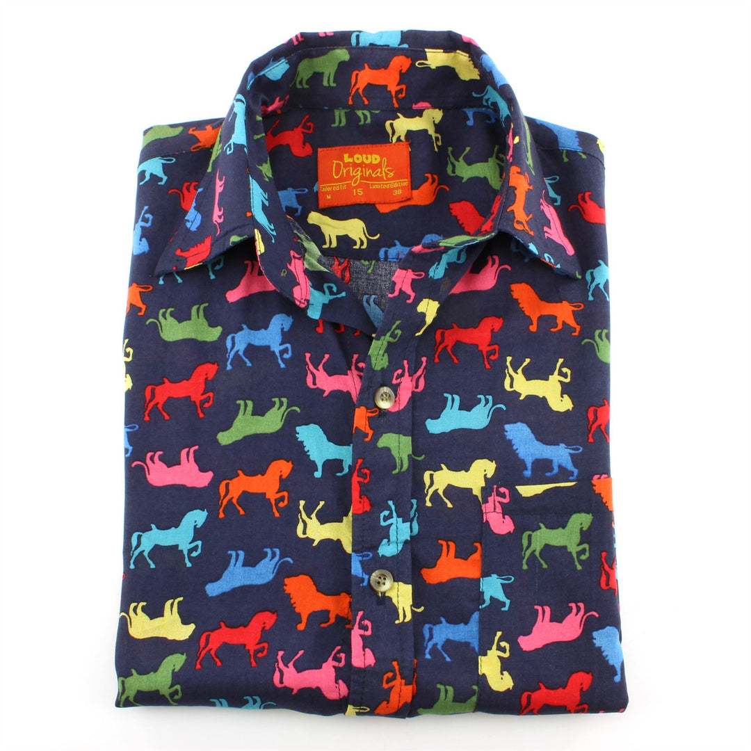 Tailored Fit Short Sleeve Shirt - Colourful Horses & Lions