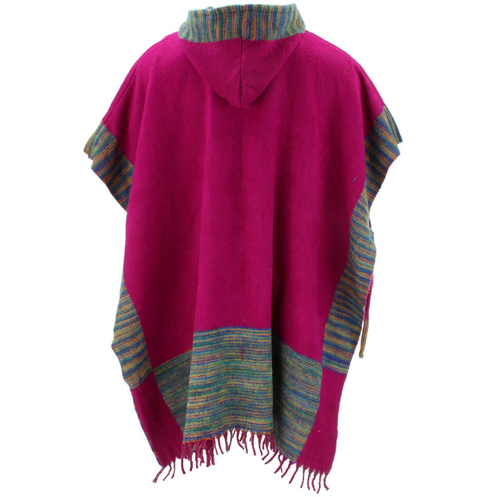 Soft Vegan Wool Hooded Tibet Poncho - Plum Multi