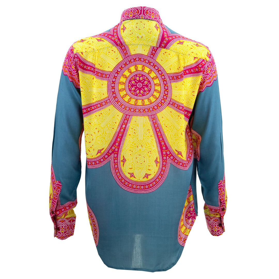 Regular Fit Long Sleeve Shirt - Flower Mandala - Blue