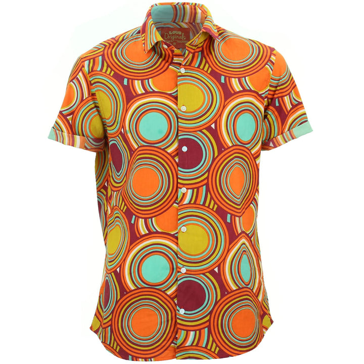 Tailored Fit Short Sleeve Shirt - Retro Circle Orange Mustard