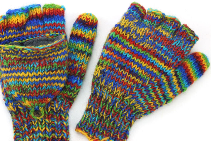 Hand Knitted Wool Shooter Gloves - SD Rainbow