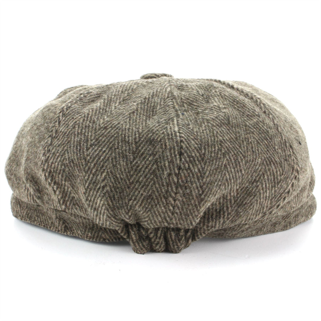 Wool Tweed Gatsby Newsboy 8 Panel Flat Cap Hat - Brown