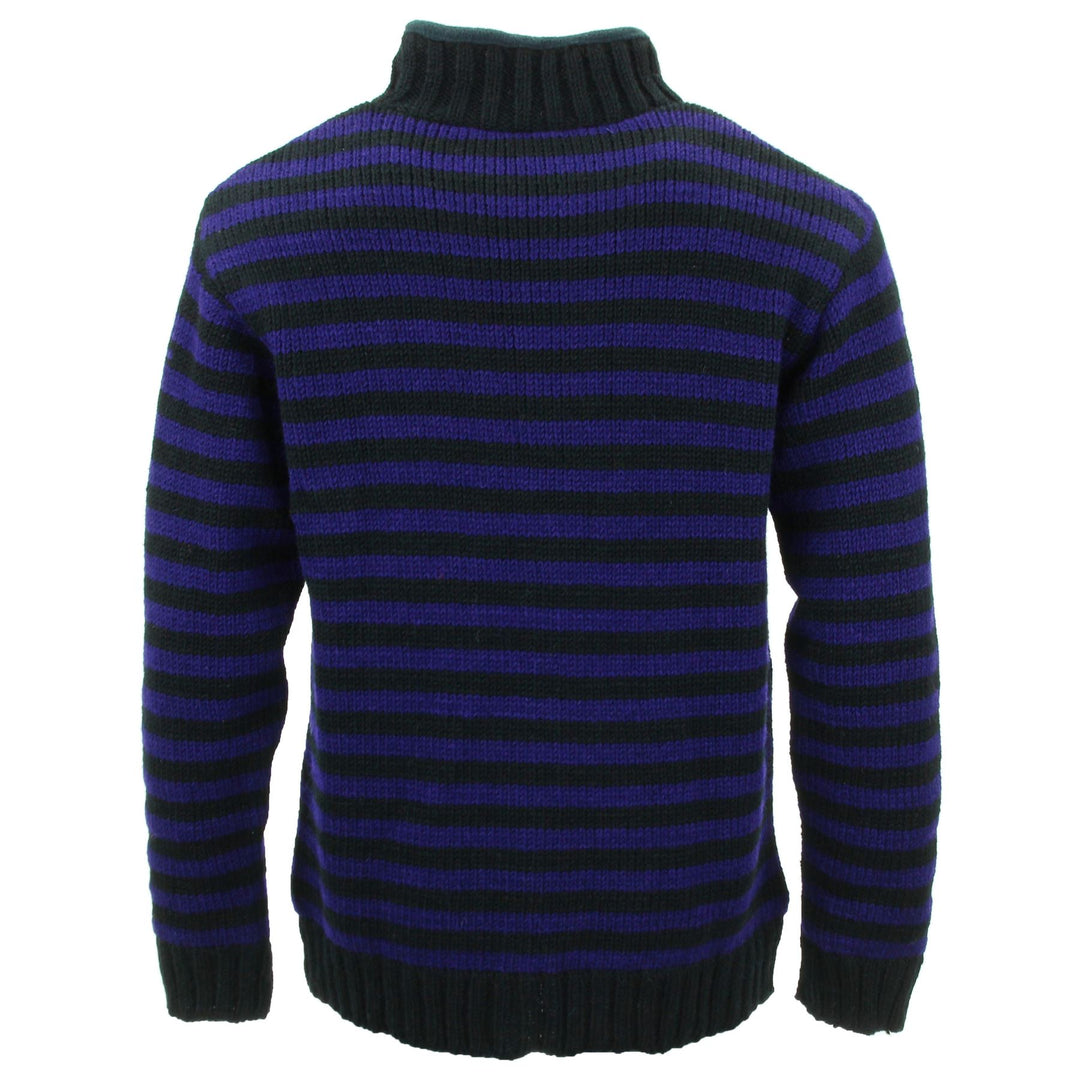 Hand Knitted Wool Jacket Cardigan - Stripe Purple Black