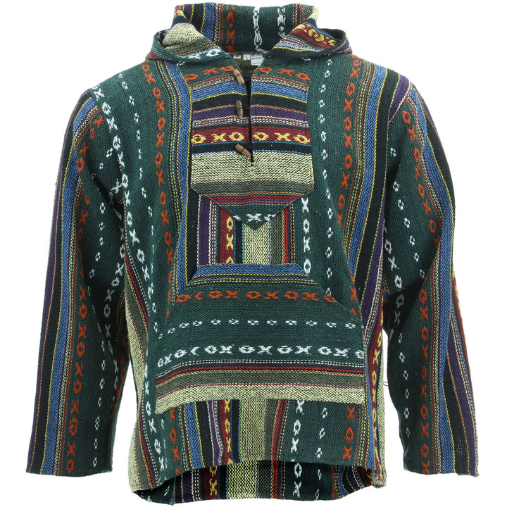 Woven Cotton Baja Hoodie - Green, Blue & Yellow