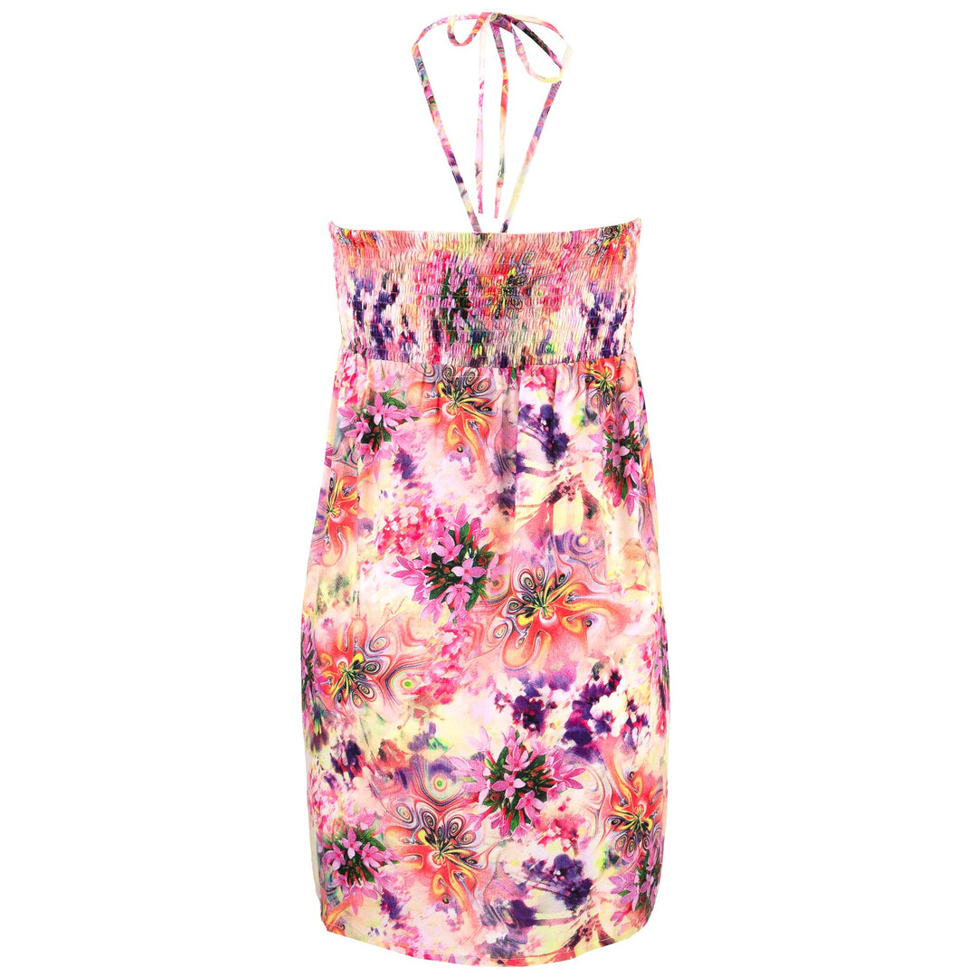 Halterneck Wrinkle Dress - Psychedelic Flower