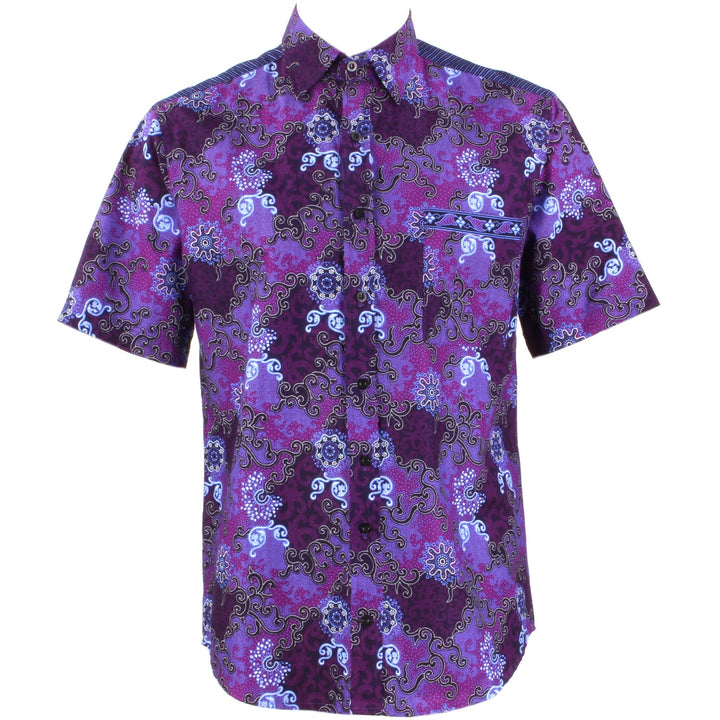 Regular Fit Short Sleeve Shirt - Purple Abstract Swirls