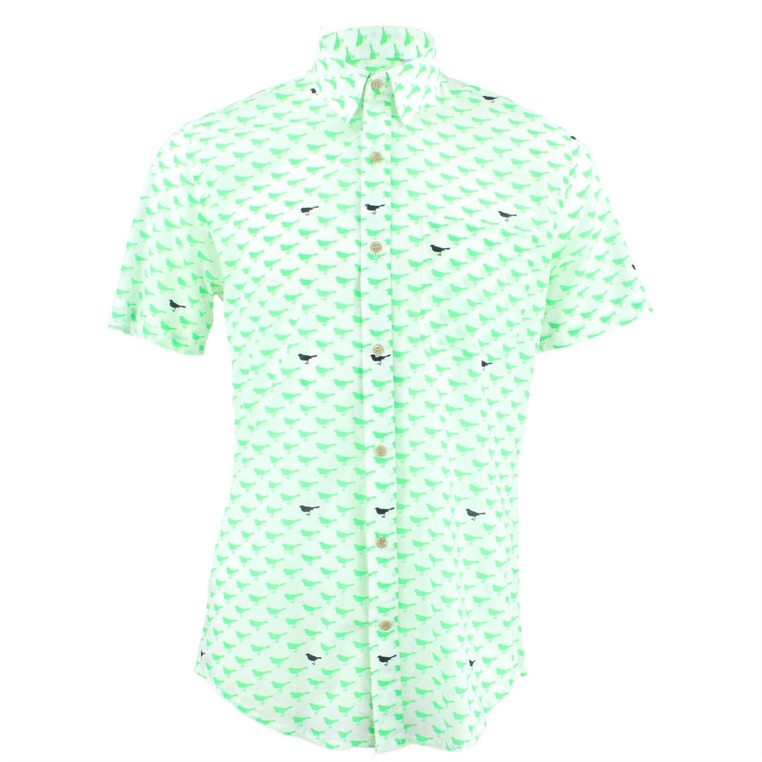 Tailored Fit Short Sleeve Shirt - Green & Black Birds