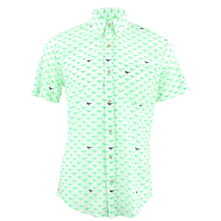 Tailored Fit Short Sleeve Shirt - Green & Black Birds