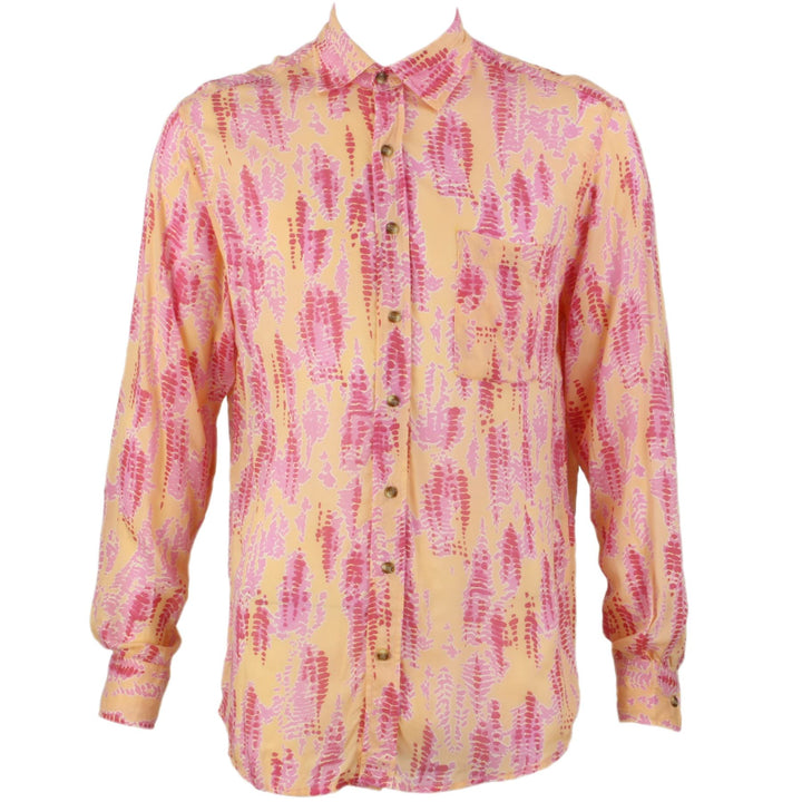 Regular Fit Long Sleeve Shirt - Pink Red & Yellow Abstract