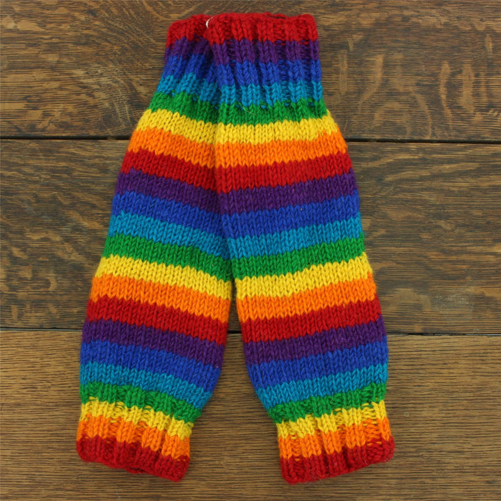 Hand Knitted Wool Leg Warmers - Stripe Rainbow 1