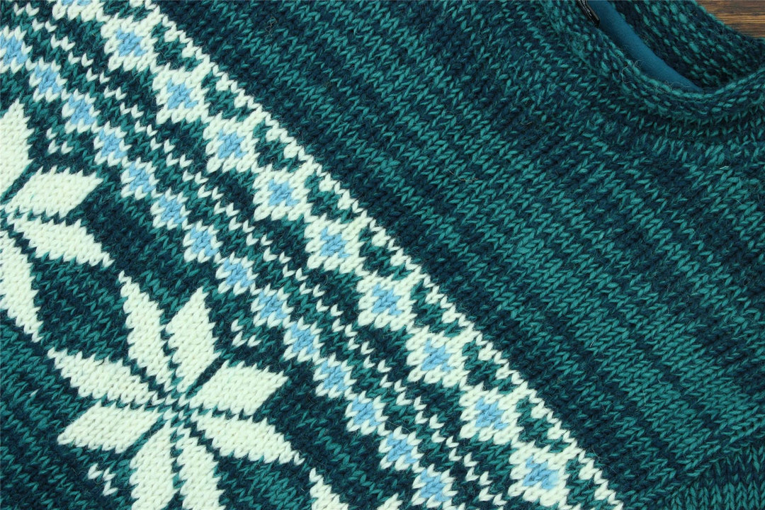 Hand Knitted Wool Jumper - Fairisle Teal