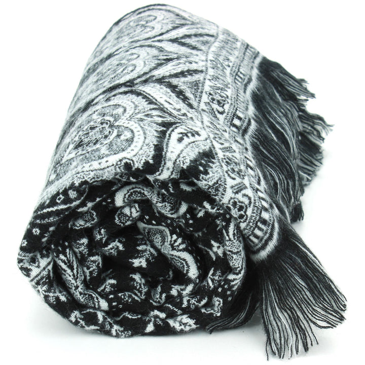 Acrylic Wool Shawl Blanket - Black Paisley - Hearts