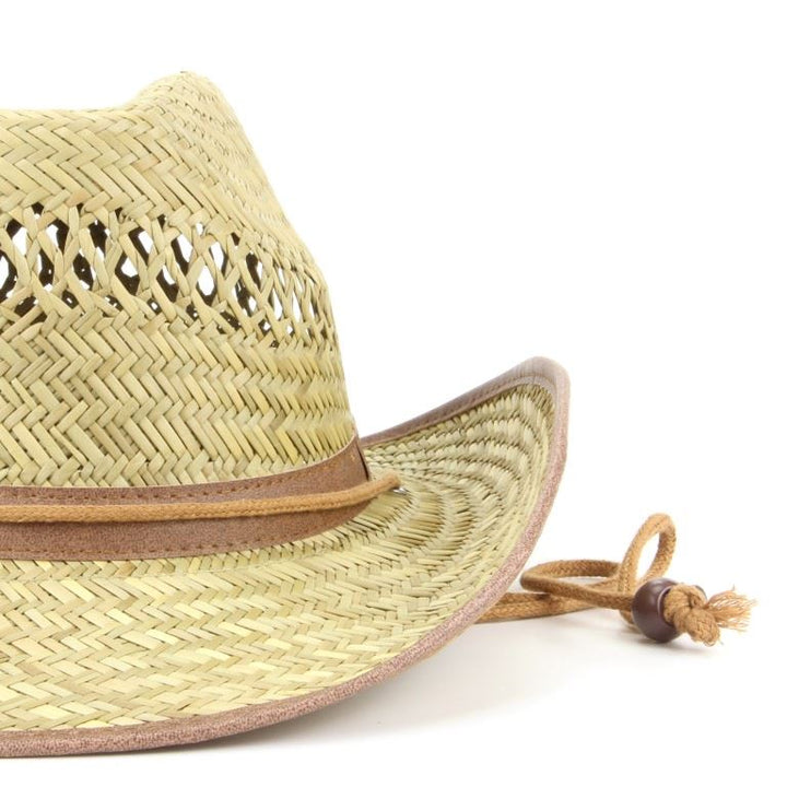 Straw cowboy hat with band and trim - Brown