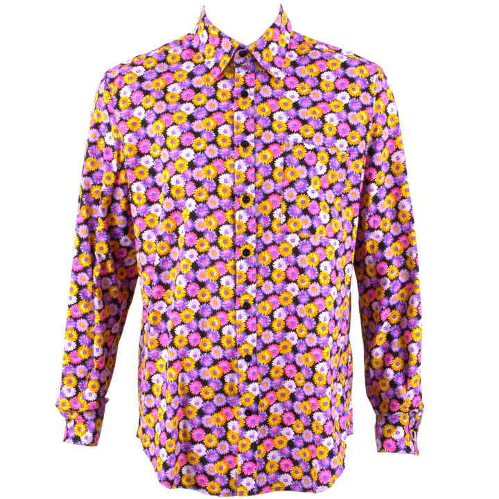 Regular Fit Long Sleeve Shirt - Pink & Yellow Floral on Black