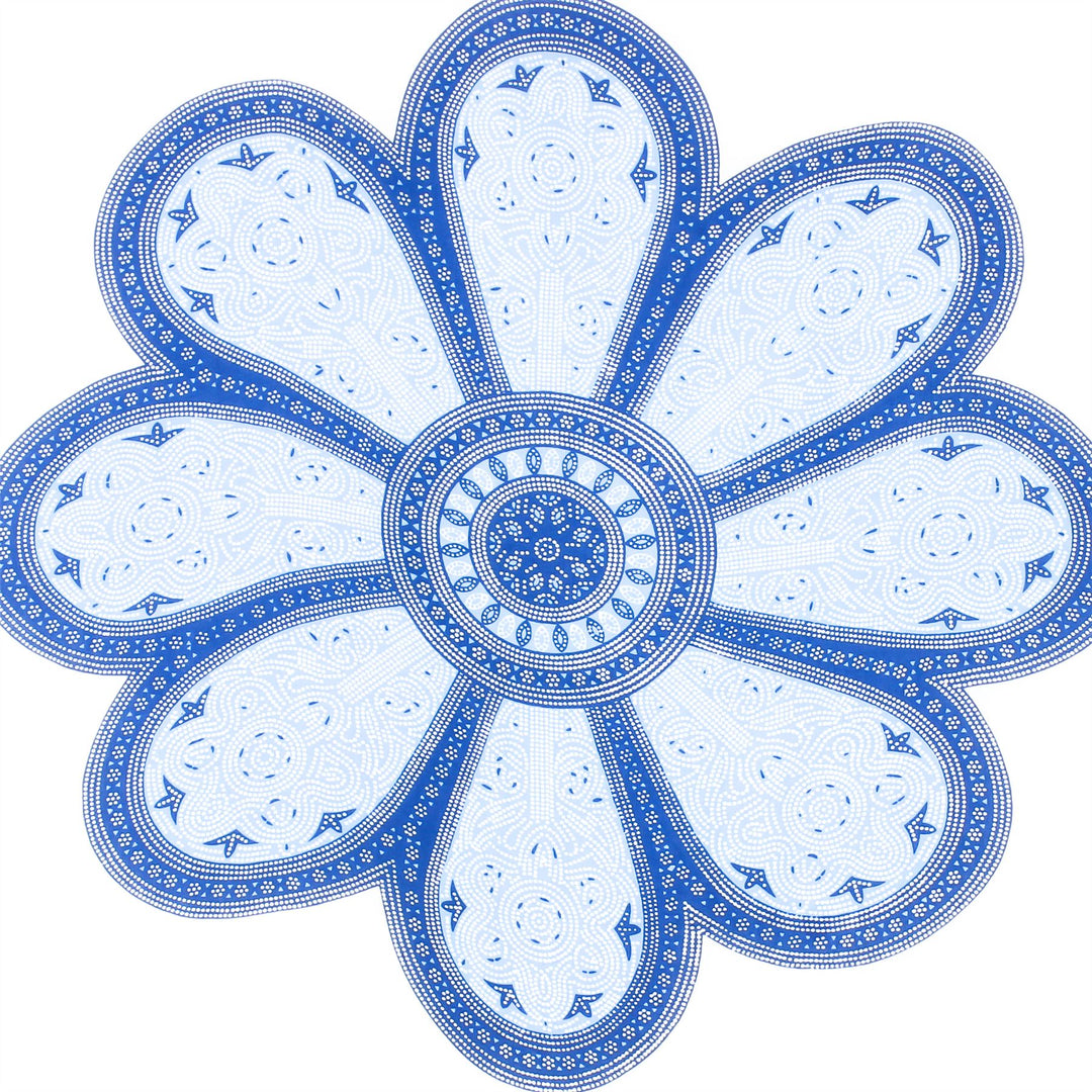 Viscose Rayon Sarong - Flower Mandala - White & Blue