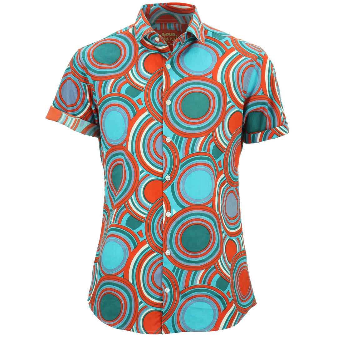 Tailored Fit Short Sleeve Shirt - Retro Circle Red Teal