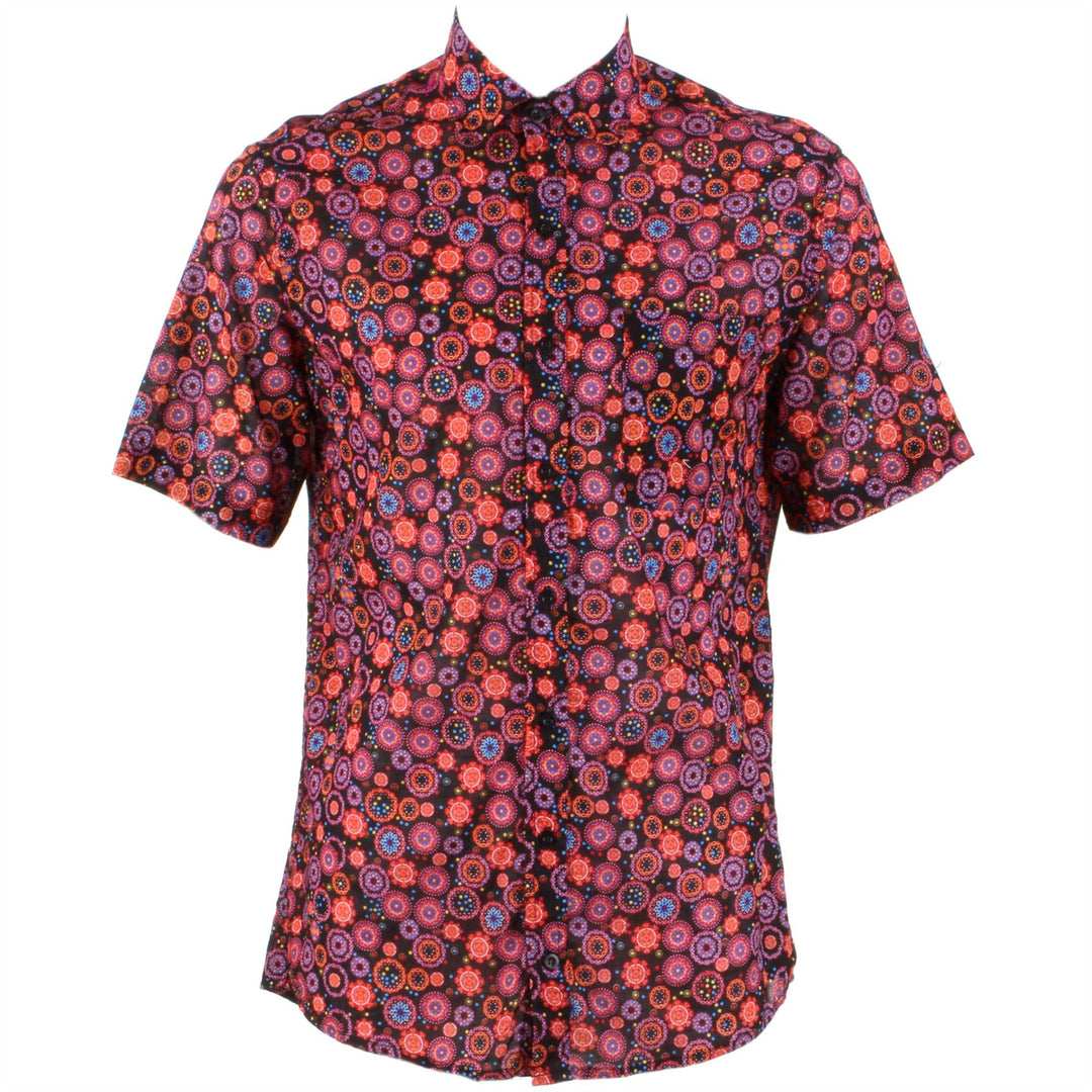 Regular Fit Short Sleeve Shirt - Red Abstract Circles