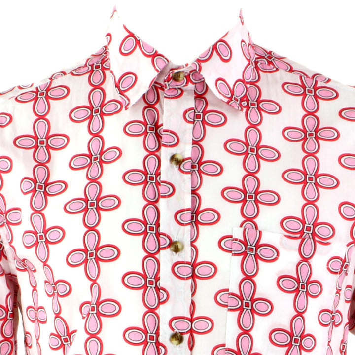 Regular Fit Long Sleeve Shirt - Pink Floral on White