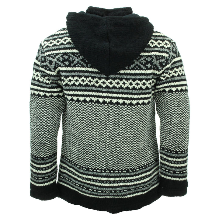 Hand Knitted Wool Hooded Jacket Cardigan - Fairisle Charcoal